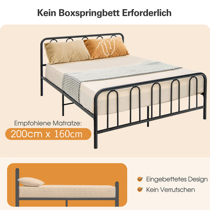 Bedframe – Metalen Bedframe – Stalen Bedframe – Tweepersoonsbedframe – Platform Bed – Stevig Gepoedercoat Staal – 200x160 cm Matrasmaat