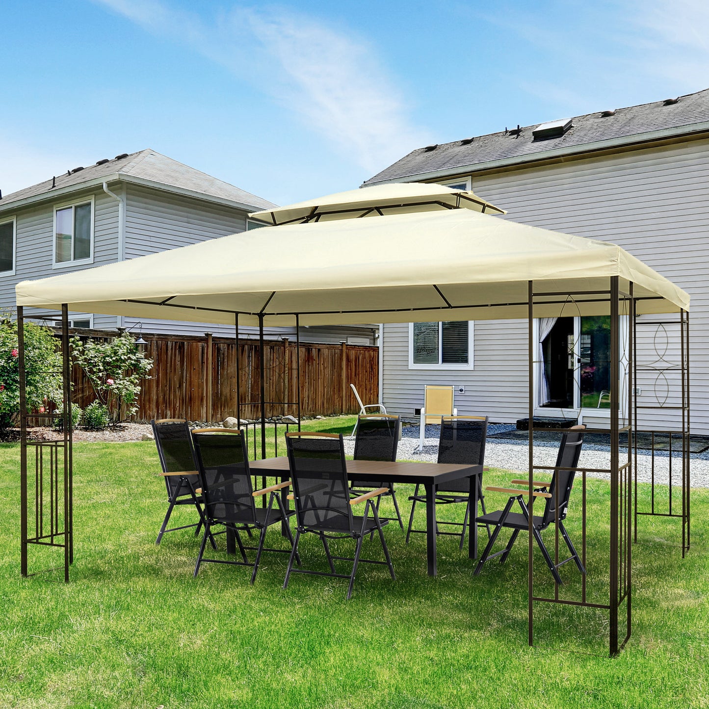 Tuinpaviljoen – Tuinkamer – Tuinhoek – Tuinprieel – Tuintent – Wit – 3 x 4 Meter – UV-Bestendig Polyester Dak – Verwijderbare Muskietennetten