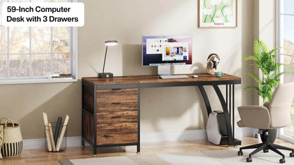 Bureau – Computertafel – Werktafel – Schrijftafel – Bureau met Lade – Industrieel Design – 150 cm Breed – Met Omkeerbare Laden en Mappenlade