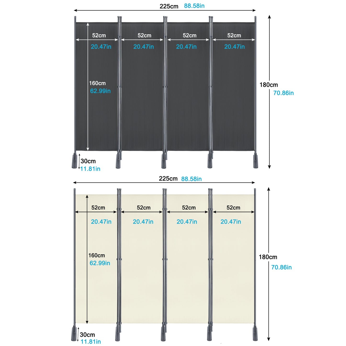 Kamerscherm – Roomdivider – Paravent – Scheidingswand – Kamerverdeler – Inklapbaar – 225x180 cm – Beige Polyester Doek