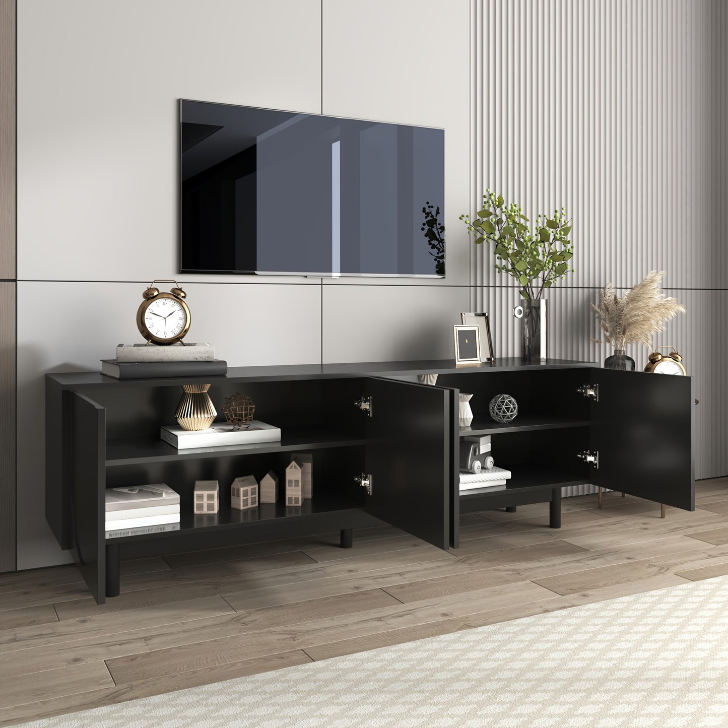 Tv-meubel – Tv-meubelkast – Lowboard – Mediameubel – Tv-meubel zwart – Verstelbare planken – 175 cm breed