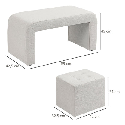 Poef Set – Ottoman – Voetenbankje – Zitelement – Bijzetpoef – Crème – 3-Delig – Button Tufted Design – 89x42,5x45 cm