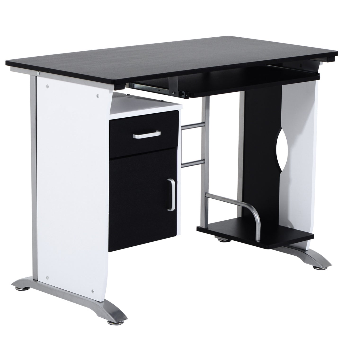 Computertafel – Bureau – Werkplek – Laptoptafel – Office Desk – MDF Materiaal – Compact 100x52x75 cm – Zwart-Wit Design