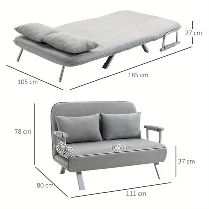 2-zitsbankbed – Slaapbank – Tweezitsbank – Loveseat – Bedbank – Verstelbare Rugleuning – Max. Draagkracht 150 kg – Lichtgrijs – Inclusief Kussens