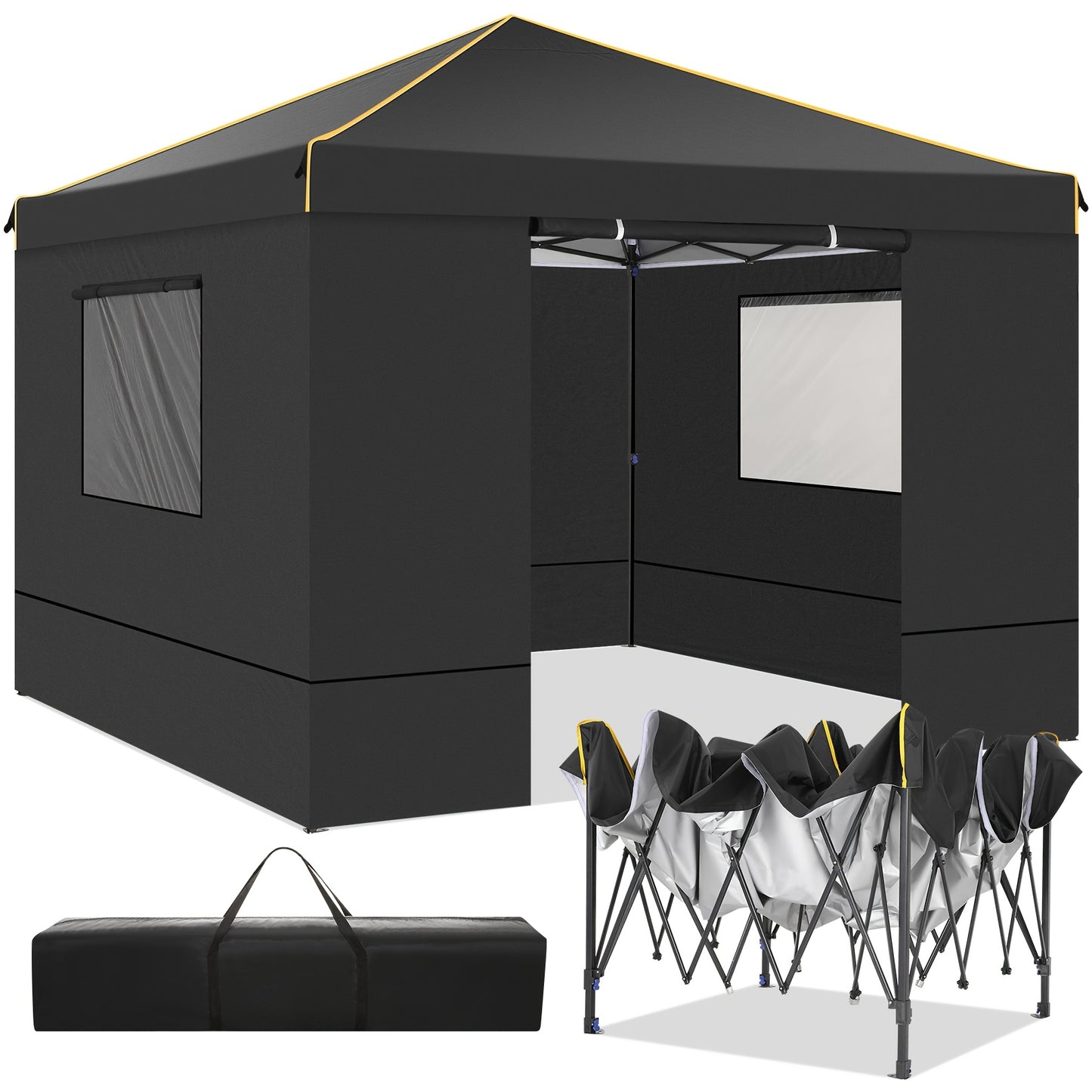 Pop-up Tent – Vouwtent – Partytent – Schaduw Tent – Paviljoen – Zwart – 3,05×3,05 Meter – PU-gecoat Oxford Doek – Stevig Carbon Stalen Frame
