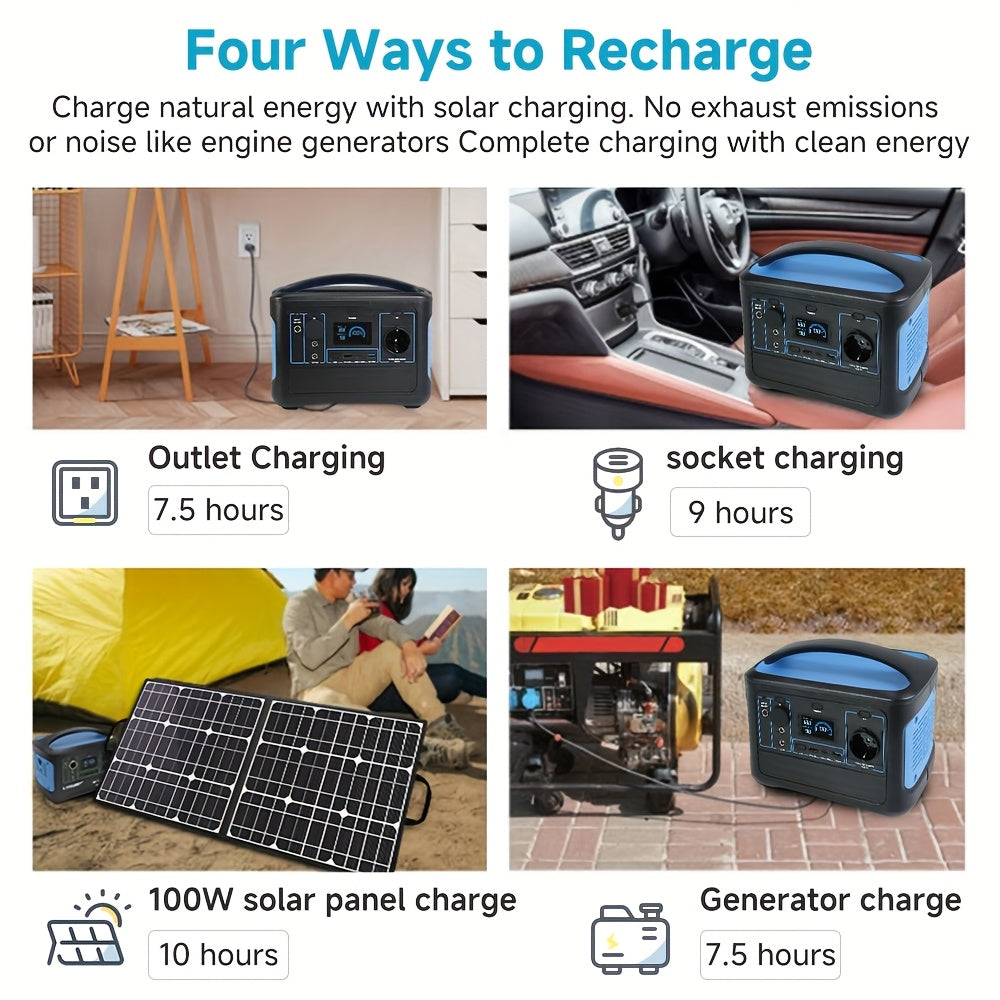 Powerbank – Draagbare Generator – Externe Batterij – Noodstroom – Lithium-Polymeer Batterij – 493 Wh - 220V Output – Compact Vierkant Model – Zwart