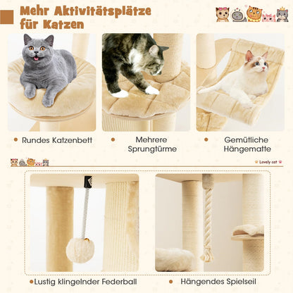 Krabpaal Kat – Klimpaal Kattenmeubel – Krabboom Kattenhuis – Kattenboom Met Hol – Beige Kattenmeubel – 173 Cm Hoog – Stevig Massief Hout Met Sisal