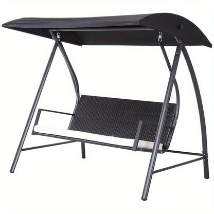 Heavy Duty Metal Porch Swing Chair with Adjustable Sun Shelter & Cushioned Seat - 360kg Capacity, 198x124x179cm Large Outdoor Swing Bed for Patio, Yard, Garden