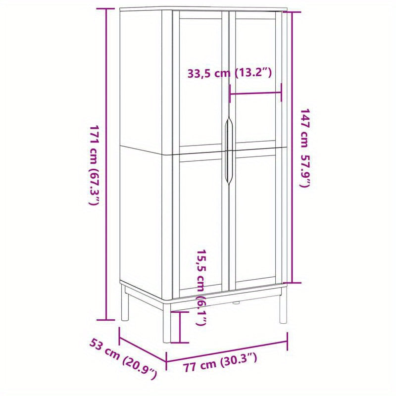 Vrijstaande Kledingkast – Garderobekast – Opbergkast – Kledingopberger – Houten Kast – Massief Grenenhout – Bruin Gewassen Afwerking – Compact 77x53x171 cm