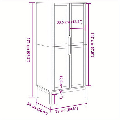 Vrijstaande Kledingkast – Garderobekast – Opbergkast – Kledingopberger – Houten Kast – Massief Grenenhout – Bruin Gewassen Afwerking – Compact 77x53x171 cm