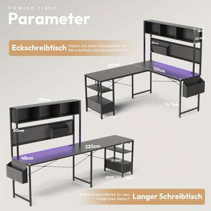 Bureau – Bureautafel – Computertafel – Hoekbureau – Schrijftafel – Modern Metalen L-Vormig – Met Opbergrek – Ruimtebesparend – Zwart