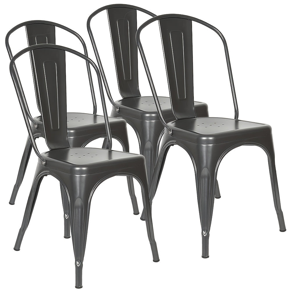 Eetkamerstoelen – Stoelen – Bistrostoelen – Keukenstoelen – Lounge Stoelen – Industrieel Design – Set Van 4 Donkergrijs – Metalen Frame – Stapelbaar