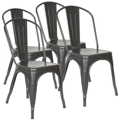 Eetkamerstoelen – Stoelen – Bistrostoelen – Keukenstoelen – Lounge Stoelen – Industrieel Design – Set Van 4 Donkergrijs – Metalen Frame – Stapelbaar