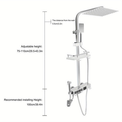 Douche Systeem – Regendouche – Doucheset – Handdouche – Douchekraan – 20x20 cm Regendouchekop – LED Temperatuurdisplay