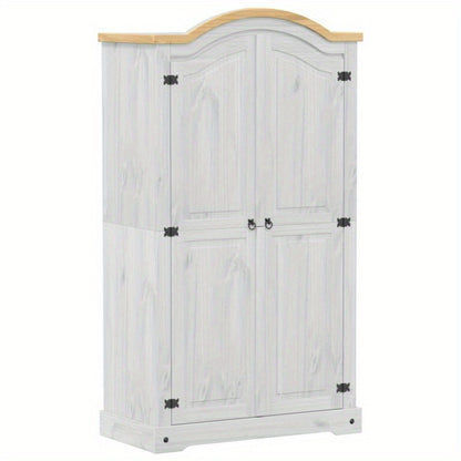 Kledingkast – Garderobekast – Kleerkast – Opbergkast – Kast – Wit – Massief Grenenhout – Compact 102x52x186 cm