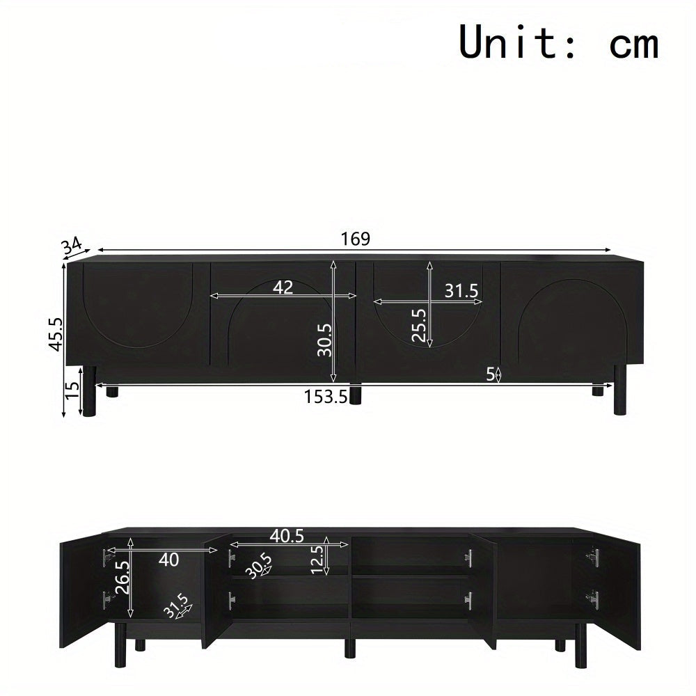 Tv Meubel – TV Kast – TV Meubel Zwart – Media Meubel – Tv Dressoir – Modern Design – Golvende Golfdeuren – 169x34x45,5 cm – Stevige Metalen Poten – Veel Opbergruimte