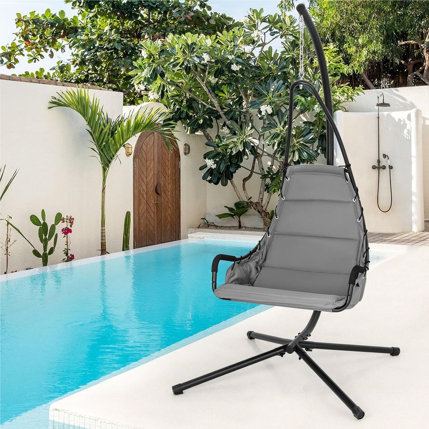 Hangstoel – Hangstoel Met Frame – Hangstoel Voor Binnen En Buiten – Hangstoel Schommel – Relaxstoel – Extra Grote Gevoerde Zitting – Stevig Metalen Frame