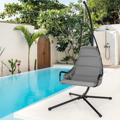 Hangstoel – Hangstoel Met Frame – Hangstoel Voor Binnen En Buiten – Hangstoel Schommel – Relaxstoel – Extra Grote Gevoerde Zitting – Stevig Metalen Frame
