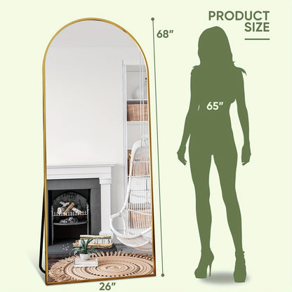 Staande Spiegel – Vloerspiegel – Wandspiegel – Boogspiegel – Volledig Spiegelbeeld – 179 cm Hoog – Zwart-Gouden Metaal Frame
