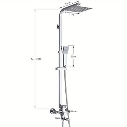 Regendouche Set – Douchekop – Handdouche – Wanddouche – Massage Douche – Chrome Afwerking – 30,48 cm Vierkante Kop – Vier Standen Met Waterbesparing