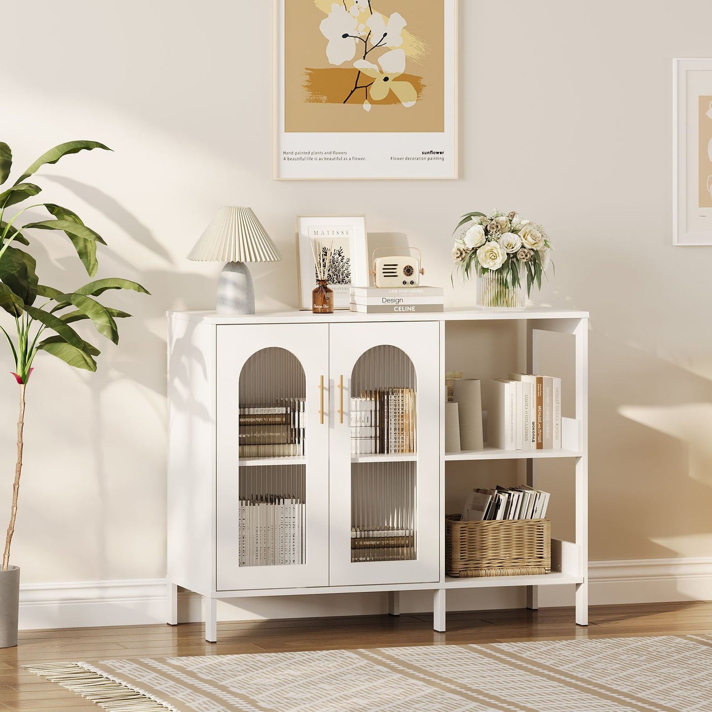 Moderne Sideboard Kast – Opbergkast – Buffetkast – Dressoir – Accentkast – Wit – Hardhout en Metaal – Compact & Stevig