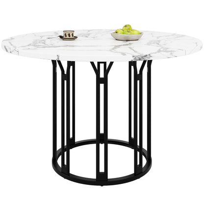 Eettafel – Tafel – Eetkamertafel – Keukentafel – Ronde Tafel – Marmerprint Blad – Stevige Metalen Poten – Direct Gebruiksklaar