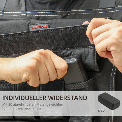 Gewichtsvest – Gewichtsvestje – Verstelbare Gewichtsvest – Trainingsvest – Weerstandsvest – Verstelbaar Tot 20 Kg – Reflecterende Strips – Zwart