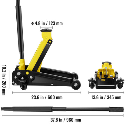 Hydraulische Vloerkrik – Autokrik – Flessenkrik – Wagenkrik – Garagekrik – 3 Ton Draagvermogen – Lage Min. Hoogte 13 cm – Stalen Constructie