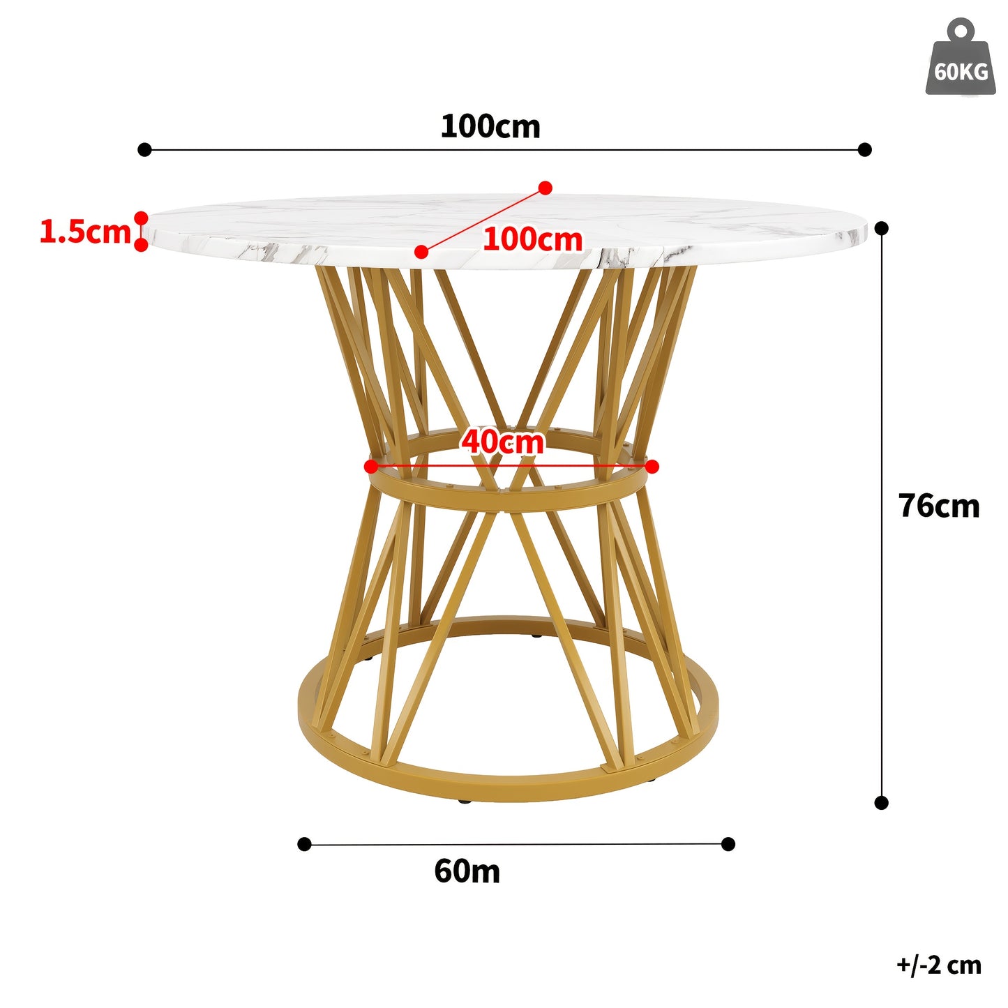 Modern Round Dining Table - 4-Person Round Coffee Table with Marble Top & Golden Metal Legs, 100x100x76cm, Contemporary Design for Kitchen, Living Room, or Dining Room, Easy Assembly, No Power Needed, Dining Table Decor, Eleg