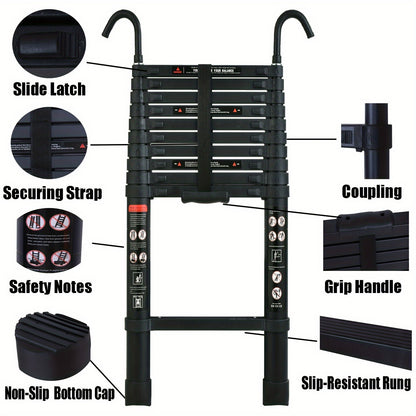 Uitklapladder – Vouwladder – Uitschuifladder – Telescopische Ladder – Trapladder – 5 Meter – Aluminium – Lichtgewicht – Antislip Voeten – Afneembare Haken