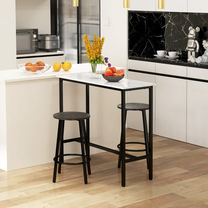 Barset – Barkrukset – Bar tafel met krukken – Eettafel – Keukentafel – Wit Zwart Marmer-Look – Comfortabele Voetsteunen – Stevig Staalframe