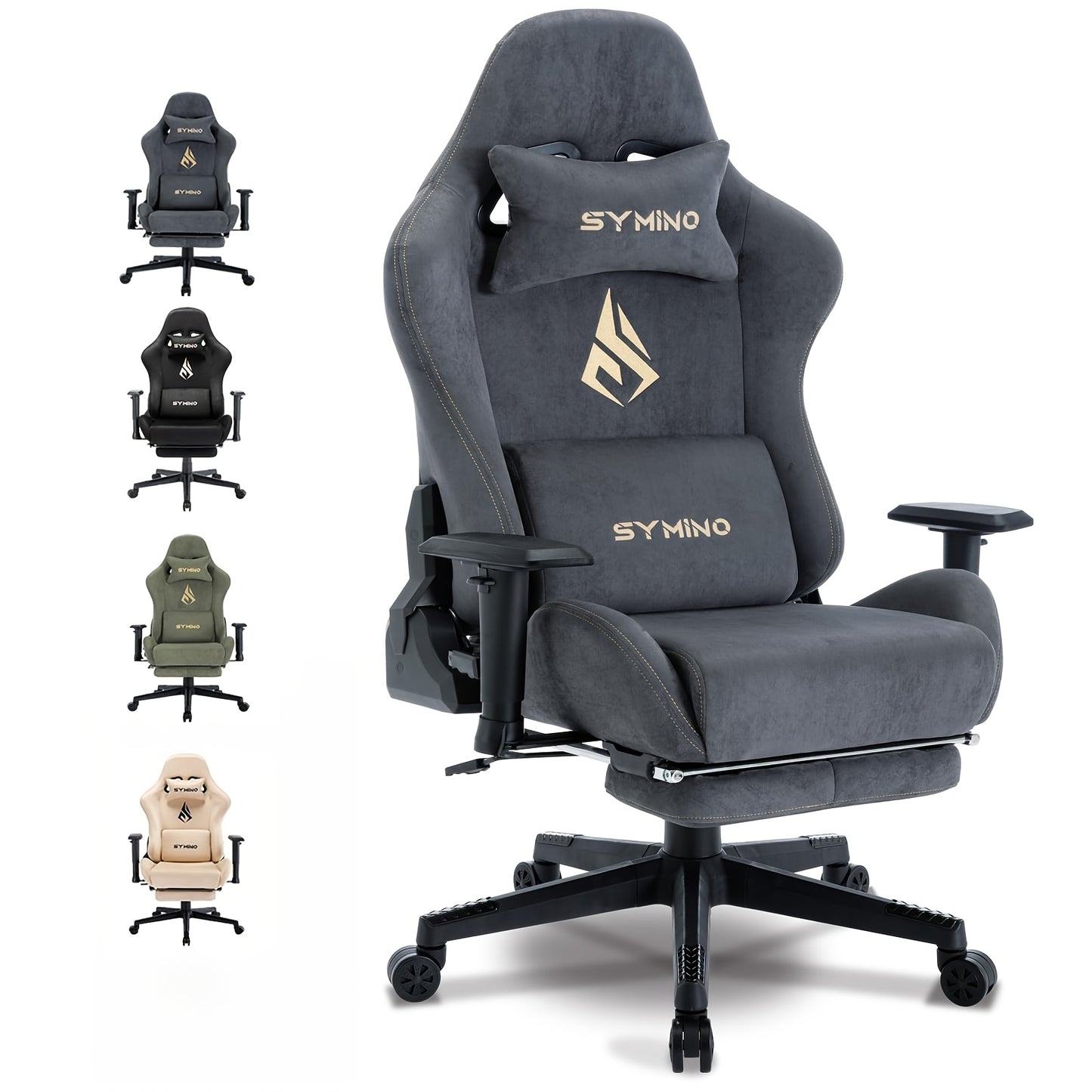 Gamingstoel Ergonomisch – Bureaustoel Gaming – Office Chair Draaistoel – Zithoek Stoel Verstelbaar – Met Voetensteun & Lendensteun – Memory Foam Kussen – Metalen Frame – Handmatig Verstelbaar – Grijs