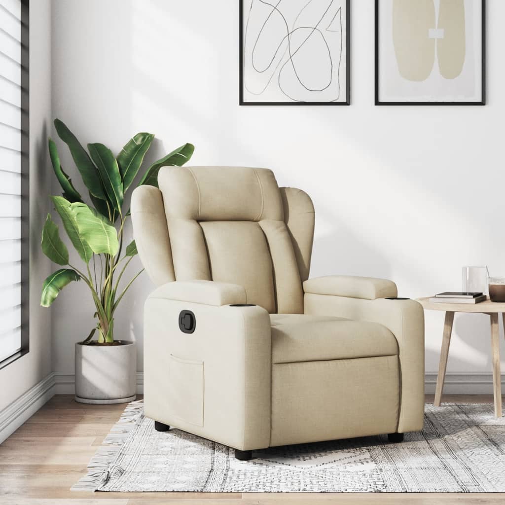 Relaxstoel – Fauteuil – Loungestoel – Schommelstoel – Ligstoel – Handmatig Verstelbaar – Ademend Stof Crème