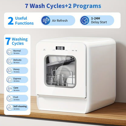 Mini Vaatwasser – Tafelmodel Vaatwasser – Kleine Vaatwasser – Compacte Vaatwasser – Mini Dishwasher – Ingebouwd 5L Waterreservoir – 7+2 Wasprogramma’s & 24-Uurs Uitgestelde Start