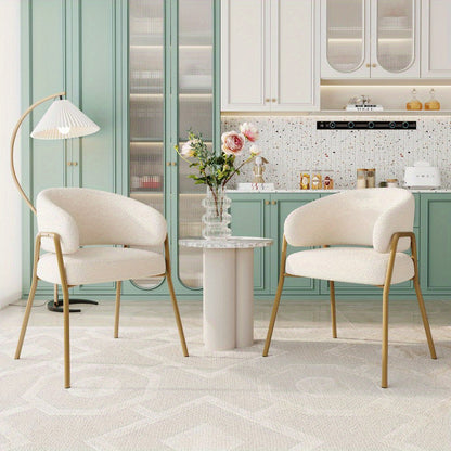 Eetkamerstoelen – Dining Stoelen – Keukenstoelen – Kantoorstoelen – Set van 2 Wit met Gouden Accenten – Stevige Metalen Poten – Gemakkelijk Schoon Te Maken