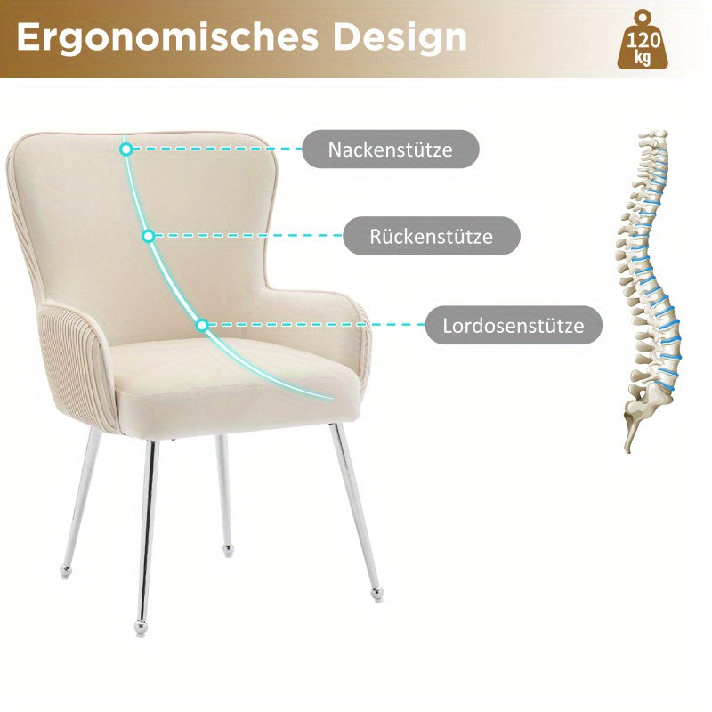 Velvet Fauteuil Set – Tweezits Fauteuils – Lounge Stoelen – Comfortabele Stoelen – Beige Fluwelen Stoelen – Met Metalen Zilveren Poten – Verstelbare Lendensteun – Eenvoudige Montage