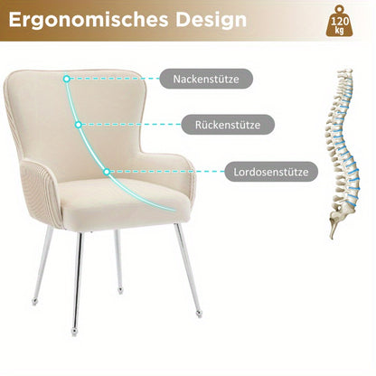 Velvet Fauteuil Set – Tweezits Fauteuils – Lounge Stoelen – Comfortabele Stoelen – Beige Fluwelen Stoelen – Met Metalen Zilveren Poten – Verstelbare Lendensteun – Eenvoudige Montage