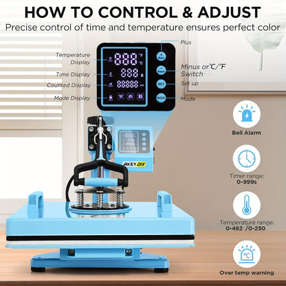 Heat Press Machine, 8in 1/ 5in 1 Shirt Press Machine with 30oz Tumbler Press, Slide Out 360° Swing Away Digital, Industrial-Quality Heat Transfer Sublimation for Tumbler/Mug/Hat/Cap/Plate
