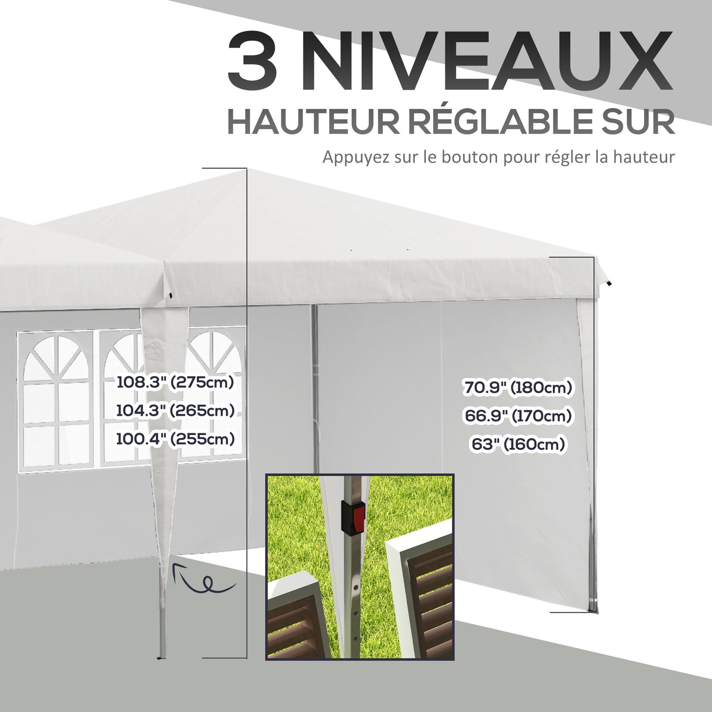 Partytent – Tuinpaviljoen – Paviljoen – Tuinentent – Easy-up Tent – 6x3 Meter – Verstelbare Hoogte – Waterdicht Oxford Doek – Met Zijwanden – Draagtas met Wieltjes