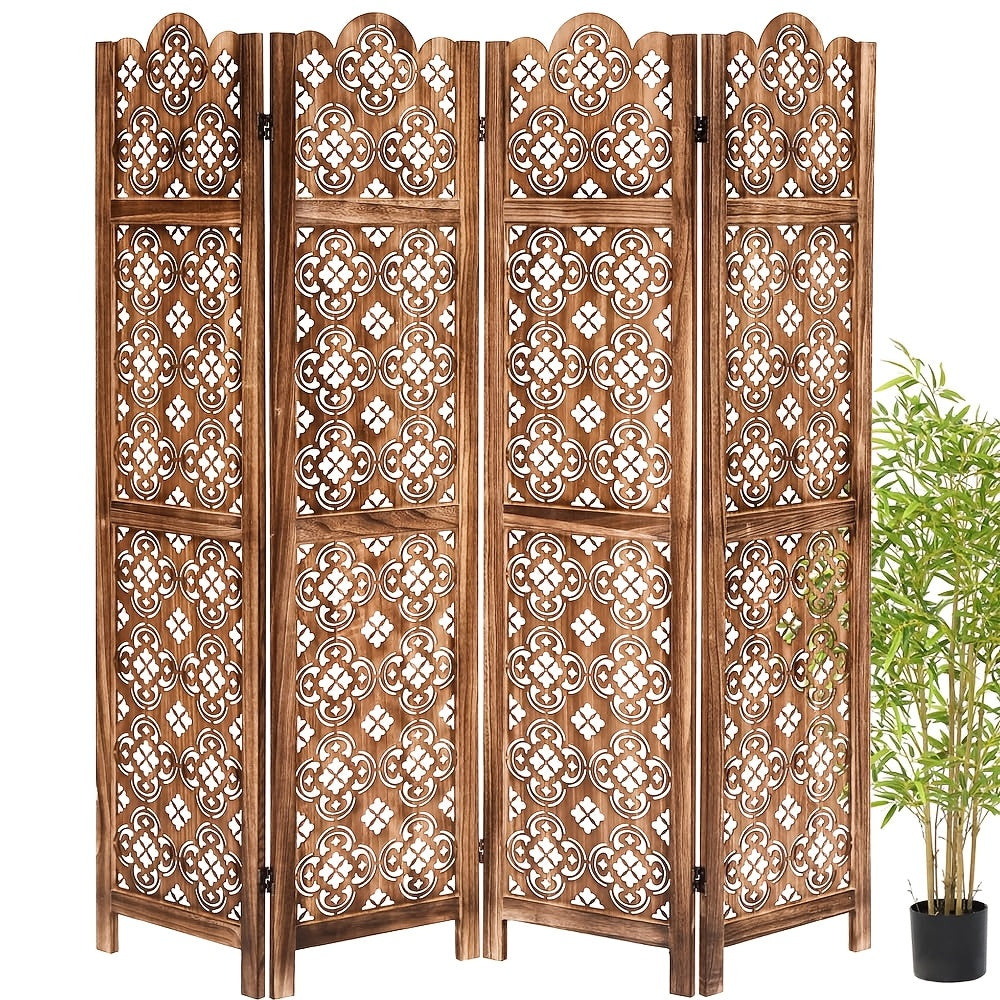 Carved Wood Room Divider Panel | Hardwood, Classic Style, Brown Color, Folding Screen for Home Office Garden Terrace - MERXENG