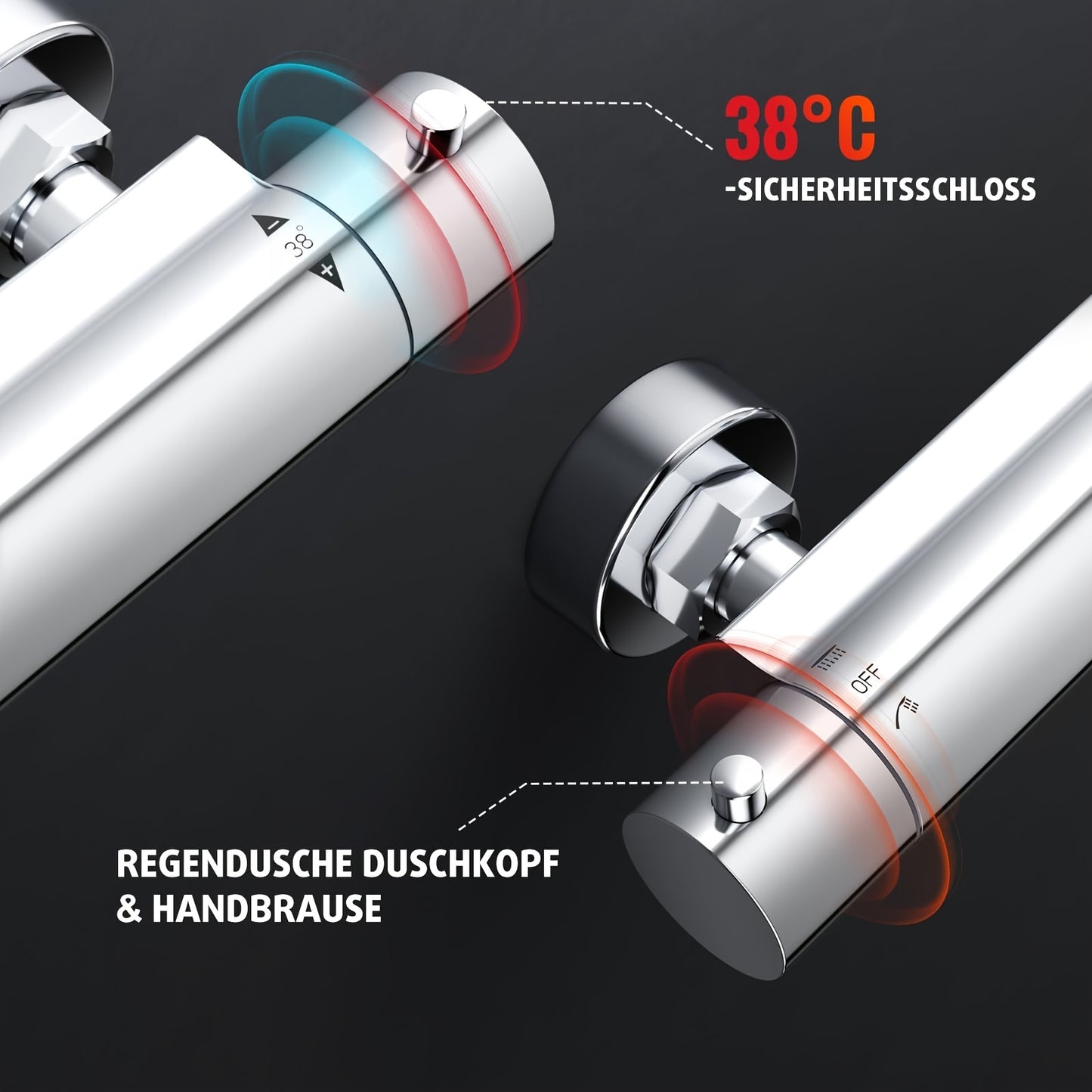 Thermostaatkraan – Thermostatische Douchekraan – Doucheset – Regendouche – Handdouche – Verchroomde Afwerking – 30 cm Regendouche – 5-standen Handdouche Met Verstelbare Houder