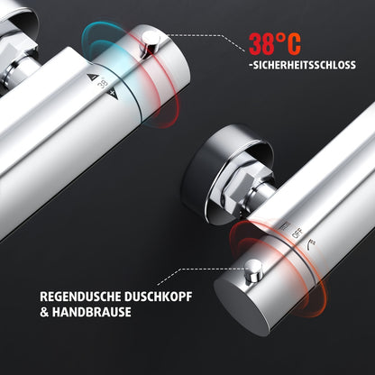 Thermostaatkraan – Thermostatische Douchekraan – Doucheset – Regendouche – Handdouche – Verchroomde Afwerking – 30 cm Regendouche – 5-standen Handdouche Met Verstelbare Houder