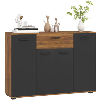 Buffetkast – Dressoir – Opbergkast – Kast – Sideboard – Bruin Zwart Kleurblok – 4 Kasten Met Lade En Verstelbare Planken – Afmetingen 120x35x85 cm