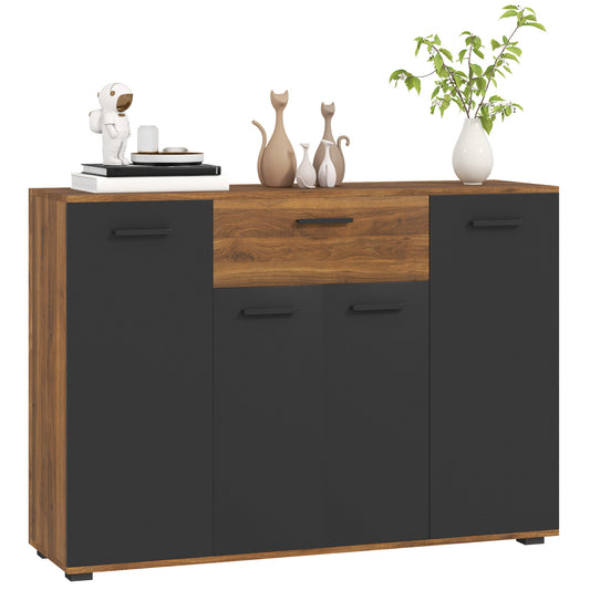 Buffetkast – Dressoir – Opbergkast – Kast – Sideboard – Bruin Zwart Kleurblok – 4 Kasten Met Lade En Verstelbare Planken – Afmetingen 120x35x85 cm