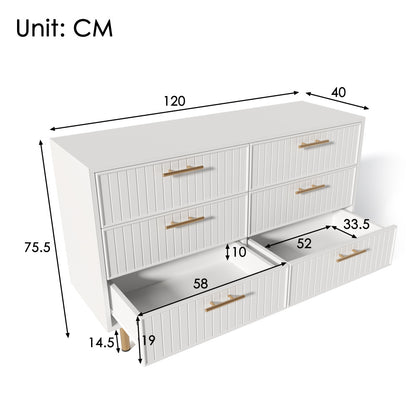 Ladekast – Ladenkast – Kommode – Dressoir – Opbergkast – Wit – 6 Lades – Compact Design Met Gouden Handgrepen – 68,5 cm Hoog