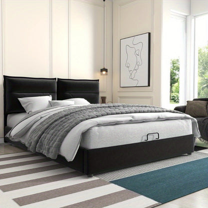 Hydraulisch Bed – Opbergbed – Platformbed – Stalen Bedframe – Verstelbaar Hoofdbord – Fluwelen Bekleding – Zwart Metalen Frame – Vooraf Gemonteerd – Groot Onderbed