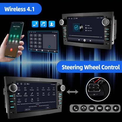 Autoradio Opel Astra H/G Corsa C/D Zafira B Vectra – 2 DIN 7 Inch Android 15 Touchscreen – Draadloos CarPlay & Android Auto – AHD Achteruitrijcamera & Stuurwielbediening