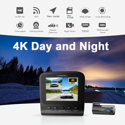 4K Dual Lens Dashcam – Auto Camera – Videorecorder – Rijveiligheid Camera – Parkeercamera – 4K+1080P Resolutie – Nachtzicht Met HDR/WDR – Zwart