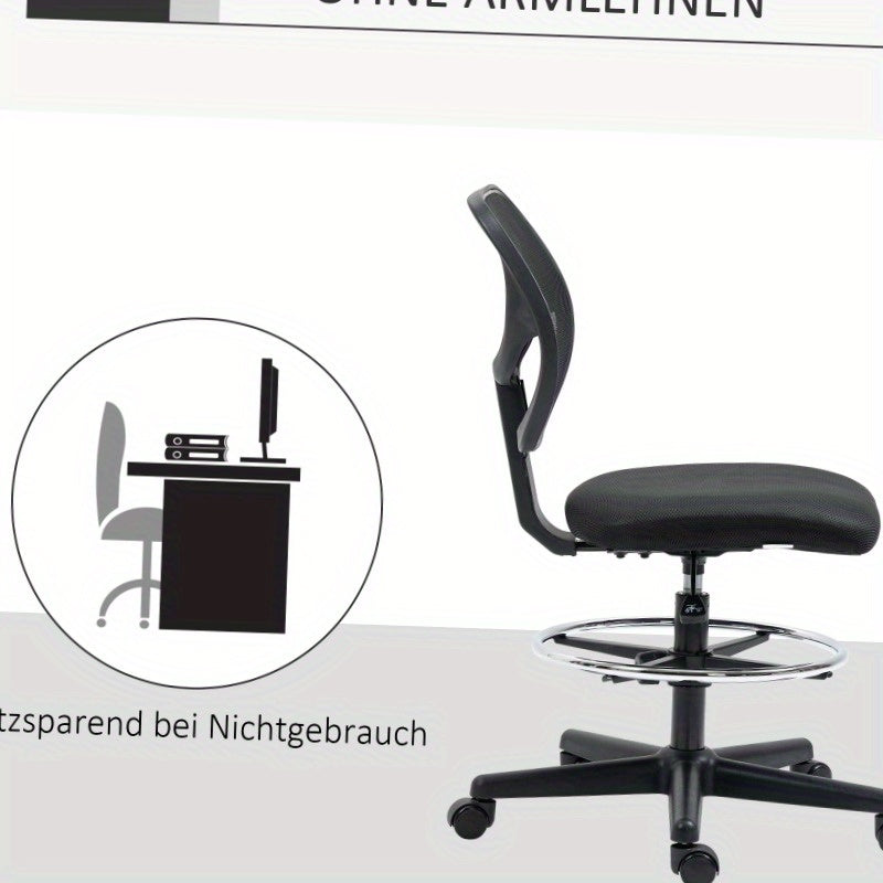 Bureaustoel – Werkstoel – Computerstoel – Studiebureaustoel – Office Chair Zwart – Metalen Frame – Verstelbare Hoogte 58-63 cm – 360° Draaibaar – Comfortabele Gewatteerde Zitting