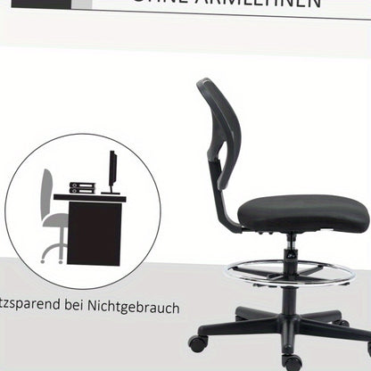 Bureaustoel – Werkstoel – Computerstoel – Studiebureaustoel – Office Chair Zwart – Metalen Frame – Verstelbare Hoogte 58-63 cm – 360° Draaibaar – Comfortabele Gewatteerde Zitting